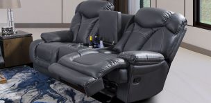 Love Seat  Lake Gris Con 2 Reclinables Y Consola