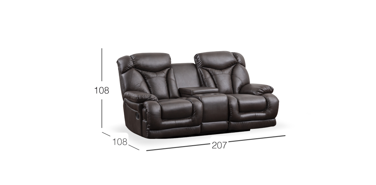 Love Seat Con 2 Reclinables Y Consola Lake Chocolate